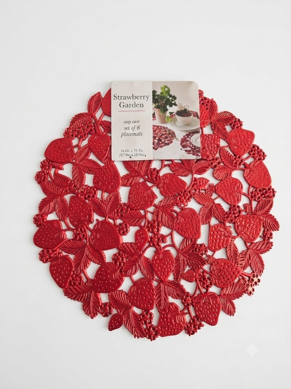 New Strawberry Garden Die-Cut Foil Placemats - Set of 6 - Metallic Red